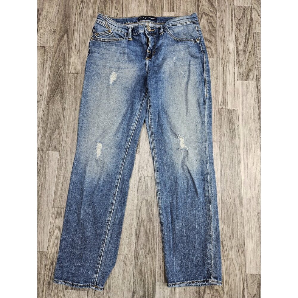 Rock‎ & Republic Jeans Womens 8 Blue Distressed Bootcut Medium Wash Denim Pants
